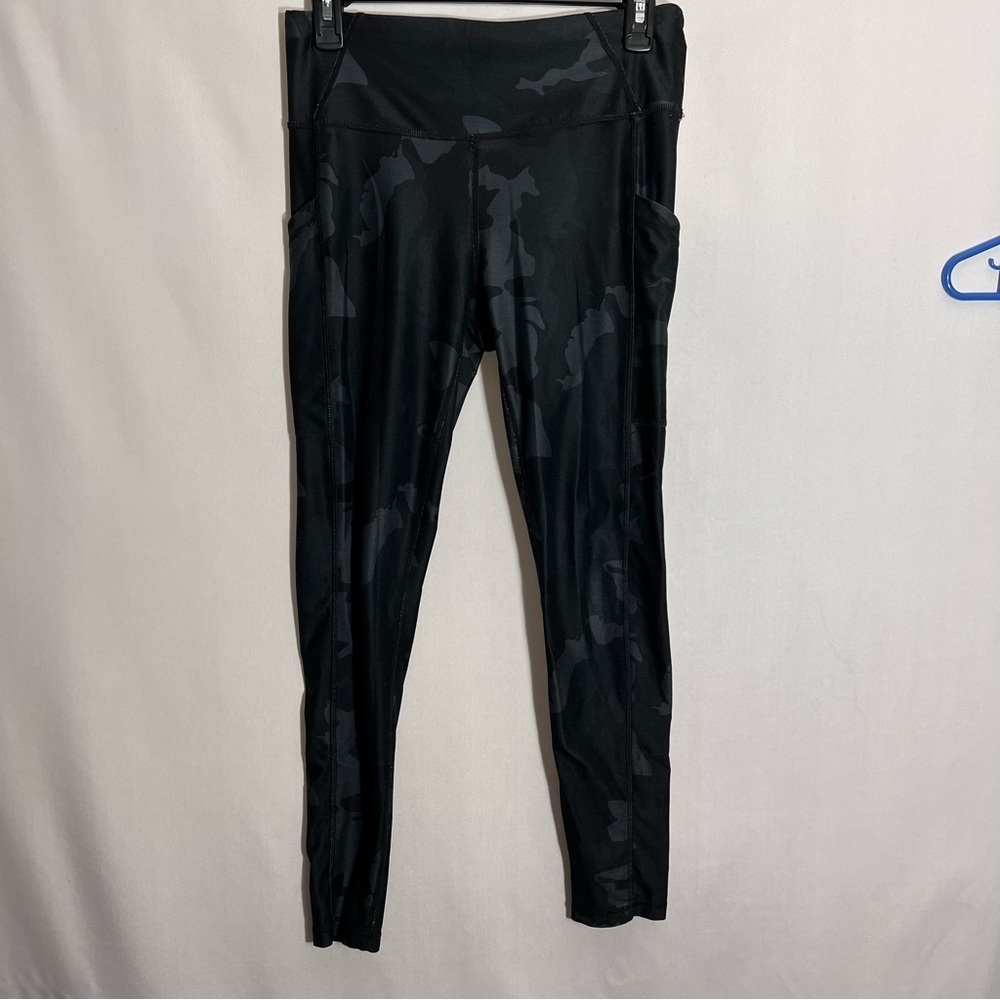 PRANA ELECTA II HIGH RISE LEGGINGS Size M Green Pockets Stretch Camoflauge